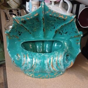 1956 Retro Premco Ceramic Teal Clam Shell TV Lamp